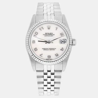 Pre-owned Rolex Datejust 78274 Automatic White Mother Of Pearl Stainless Steel Women's Wristwatch 31 Mm