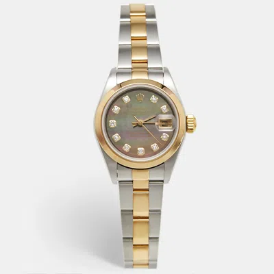 Pre-owned Rolex Datejust 79163 Mother Of Pearl Dial 18k Rose Gold Stainless Steel Women's Wristwatch 26 Mm In Silver