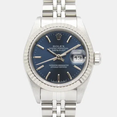Pre-owned Rolex Datejust 79174 Automatic Blue 18k White Gold Stainless Steel Women's Wristwatch 26 Mm