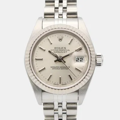 Pre-owned Rolex Datejust 79174 Automatic Silver 18k White Gold Stainless Steel Women's Wristwatch 26 Mm