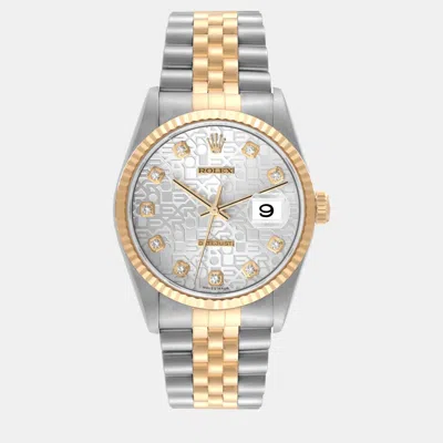 Pre-owned Rolex Datejust Anniversary Diamond Dial Steel Yellow Gold Men's Watch 36 Mm In Silver