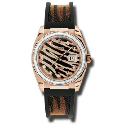 Rolex Datejust Black And Diamond Pave Dial Rubber Strap Automatic Ladies Watch 116185bbr In Gold