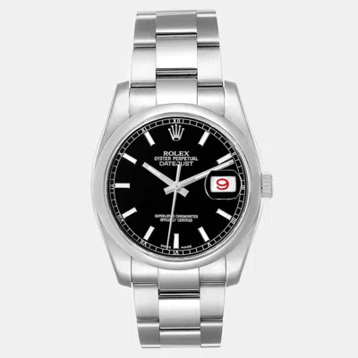 Pre-owned Rolex Datejust Black Baton Dial Steel Men's Watch 36 Mm