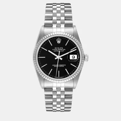 Pre-owned Rolex Datejust Black Dial Steel White Gold Men's Watch 36 Mm