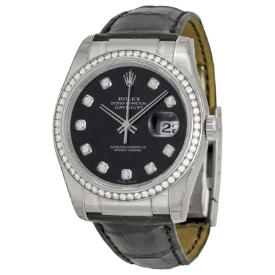 Rolex Datejust Black Diamond Dial Leather Automatic Ladies Watch 116189bkdl