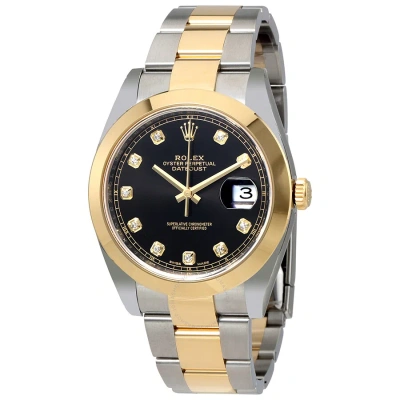 Rolex Datejust Black Diamond Dial Steel And 18k Yellow Gold Oyster Men's Watch 126303bkdo In Metallic