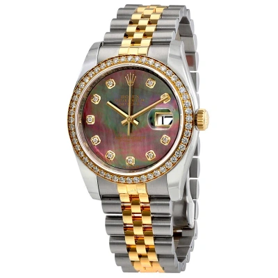 Rolex Datejust Black Mother Of Pearl Dial Automatic Ladies 18 Carat Yellow Gold And Stainless Steel  In Gray