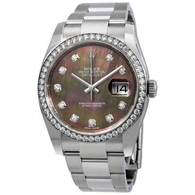 Rolex Datejust Black Mother Of Pearl Diamond Dial Automatic Ladies Oyster Watch 116244bmdo In Gray