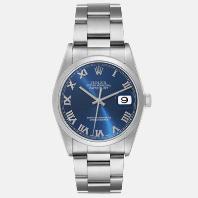 Pre-owned Rolex Datejust Blue Dial Smooth Bezel Steel Men's Watch 36 Mm