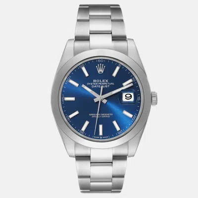 Pre-owned Rolex Datejust Blue Dial Smooth Bezel Steel Men's Watch 41 Mm