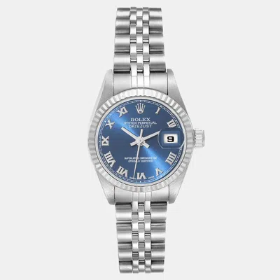 Pre-owned Rolex Datejust Blue Dial White Gold Steel Ladies Watch 26 Mm