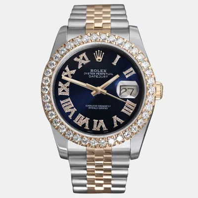 Pre-owned Rolex Customised Blue Diamond 18k Yellow Gold Stainless Steel Datejust 16013 Automatic Men's Wristwatch 36
