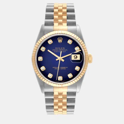 Pre-owned Rolex Datejust Blue Vignette Diamond Dial Steel Yellow Gold Men's Watch 36 Mm