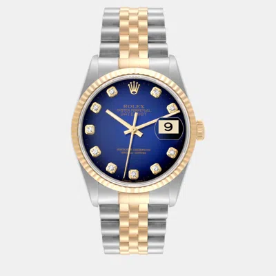 Pre-owned Rolex Datejust Blue Vignette Diamond Dial Steel Yellow Gold Men's Watch 36 Mm