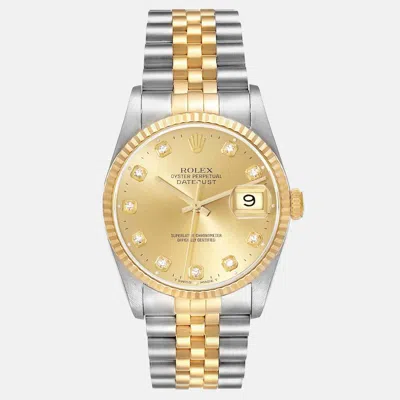 Pre-owned Rolex Datejust Champagne Diamond Dial Steel Yellow Gold Men's Watch 36 Mm