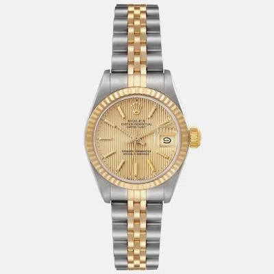 Pre-owned Rolex Datejust Champagne Tapestry Dial Steel Yellow Gold Ladies Watch 26 Mm