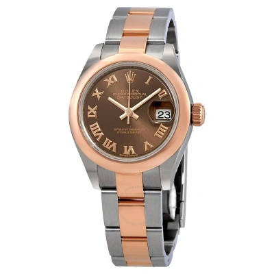 Rolex Datejust Chocolate Dial Automatic Ladies 18k Everose Gold Oyster Watch 279161chro In Multi