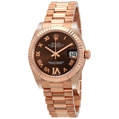 Rolex Datejust Chocolate Dial Automatic Ladies 18kt Everose Gold President Watch 178275chrdp