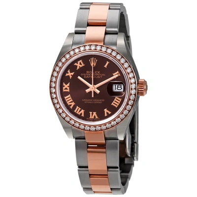 Rolex Datejust Chocolate Dial Automatic Ladies Steel And 18k Everose Gold Oyster Watch 279381chro In Chocolate / Gold