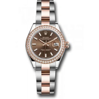 Rolex Datejust Chocolate Dial Automatic Ladies Steel And 18k Everose Gold Oyster Watch 279381chso