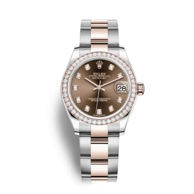 Rolex Datejust Chocolate Dial Automatic Ladies Steel And Everose Gold Oyster Watch 278381chdo In Gray