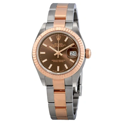 Rolex Datejust Chocolate Dial Ladies Steel And 18k Everose Gold Watch 279171chso In Metallic