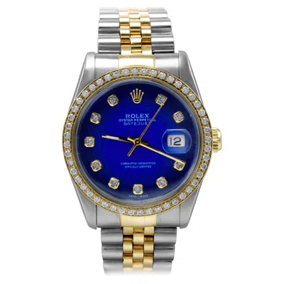 Pre-owned Rolex Datejust Custom Blue Diamond Dial And Diamond Bezel Two Tone