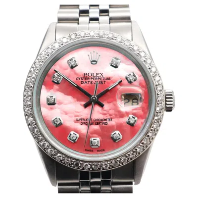 Pre-owned Rolex Datejust Custom Diamond 1.20cttw Pink Mother Of Pearl Dial Watch 16014