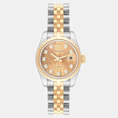 Pre-owned Rolex Datejust Diamond Anniversary Dial Steel Yellow Gold Ladies Watch 26 Mm