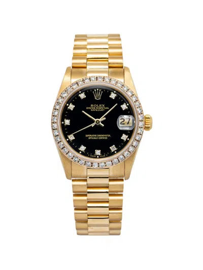 Pre-owned Rolex Datejust Diamond Bezel 31mm Watche In Black