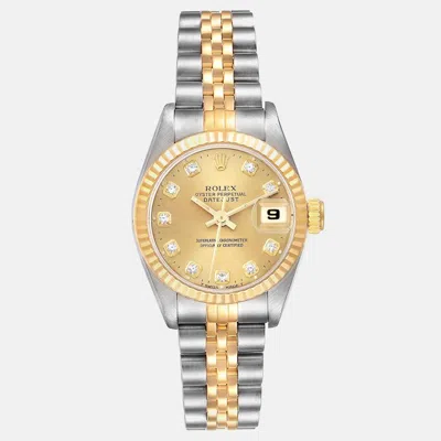 Pre-owned Rolex Datejust Diamond Dial Steel Yellow Gold Ladies Watch 69173