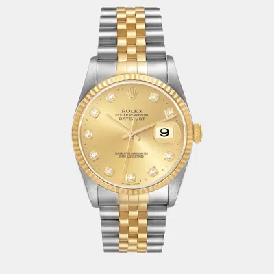 Pre-owned Rolex Datejust Diamond Dial Steel Yellow Gold Men's Watch 36 Mm