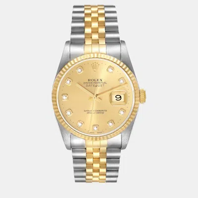 Pre-owned Rolex Datejust Diamond Dial Steel Yellow Gold Men's Watch 36 Mm