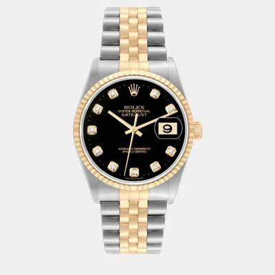 Pre-owned Rolex Datejust Diamond Dial Steel Yellow Gold Men's Watch 36 Mm In Black