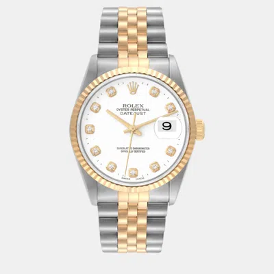 Pre-owned Rolex Datejust Diamond Dial Steel Yellow Gold Men's Watch 36 Mm In White