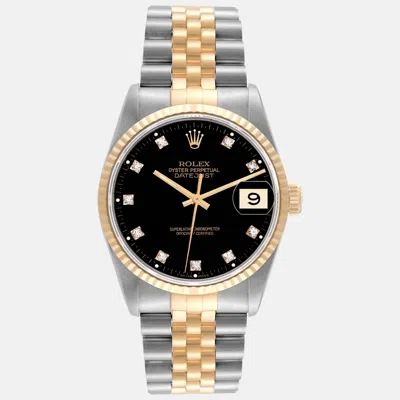 Pre-owned Rolex Datejust Diamond Dial Steel Yellow Gold Mens Watch 16233 36 Mm In Black