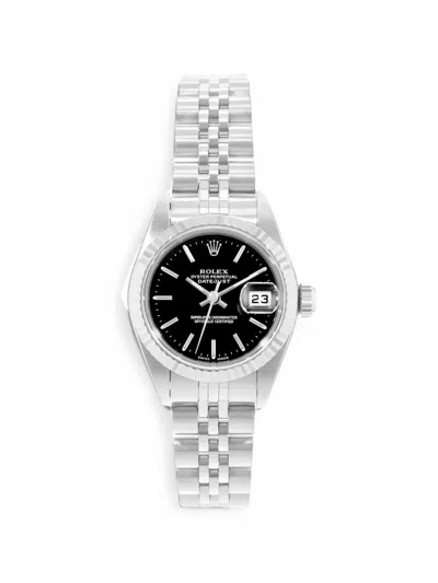 Pre-owned Rolex Datejust Fluted Bezel 26mm Watch In Black