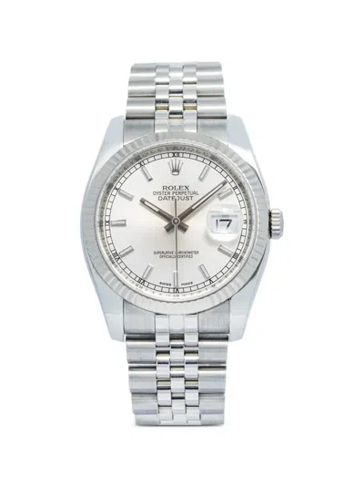 Pre-owned Rolex Datejust Fluted Bezel 36mm Watch In Silver