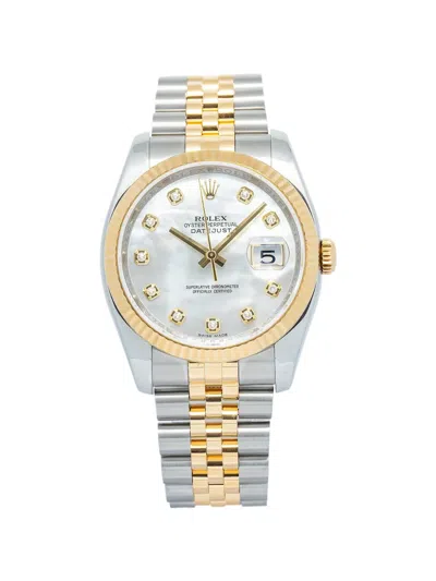 Pre-owned Rolex Datejust Fluted Bezel 36mm Watch In White
