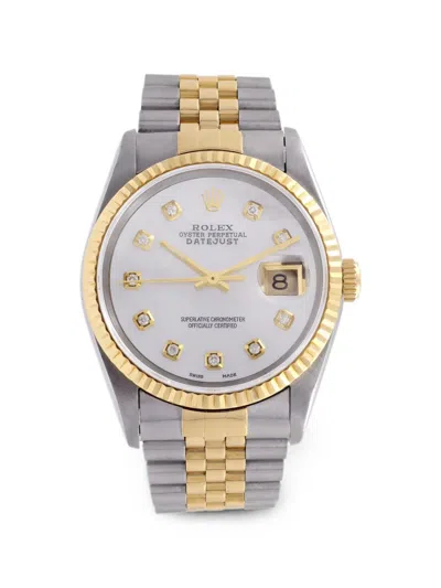 Pre-owned Rolex Datejust Fluted-bezel Diamond 36mm Watch In White