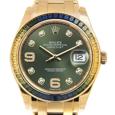 Rolex Datejust Green Diamond Dial 18k Yellow Gold Automatic Watch 86348gndpm In Black