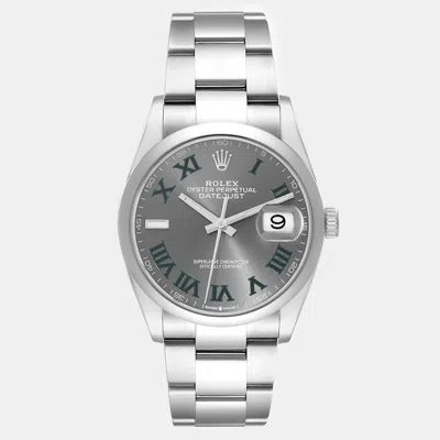 Pre-owned Rolex Datejust Grey Green Wimbledon Dial Steel Men's Watch 36 Mm