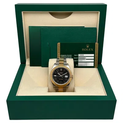 Pre-owned Rolex Datejust Ii 116333 18k Yellow Gold Steel Roman Black Dial Watch