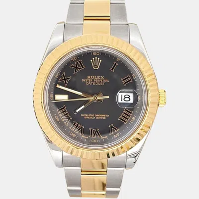 Pre-owned Rolex Datejust Ii 116333 Automatic Black Roman Dial 18k Yellow Gold Stainless Steel Men's Wristwatch 41 Mm