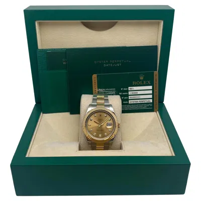 Pre-owned Rolex Datejust Ii 116333 Steel 18k Yellow Gold Diamond Champagne Dial Watch