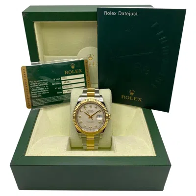 Pre-owned Rolex Datejust Ii 41mm 116333 Yellow Gold Steel Cream Diamond Dial Watch B&p