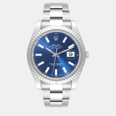 Pre-owned Rolex Datejust Ii Blue Dial Steel White Gold Men's Watch 41 Mm