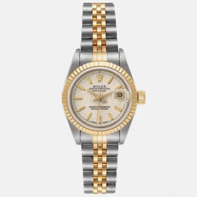 Pre-owned Rolex Datejust Ivory Anniversary Dial Steel Yellow Gold Ladies Watch 26 Mm In Beige