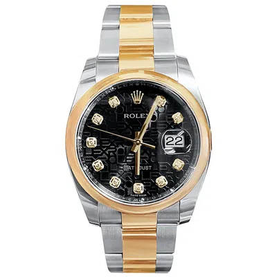 Pre-owned Rolex Datejust Jubilee Black Dial Two-tone Rose Gold Diamond Hour Markers In Red
