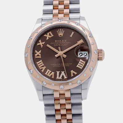 Pre-owned Rolex Datejust L278341rbr Chocolate 18k Rose Gold Diamond Bezel Stainless Steel Automatic Women's Wristwat In Brown